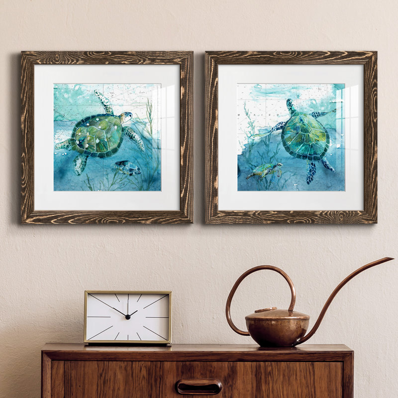«Island Swim I», ensemble de 2 peintures, Papier dans un cadre photo, H 24 po x l 48 po, Érable