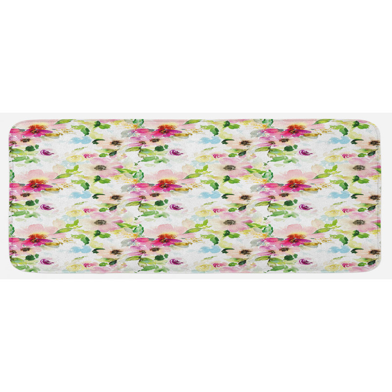 Tapis de cuisine rétro, peint à la main à partir de fleurs pastel