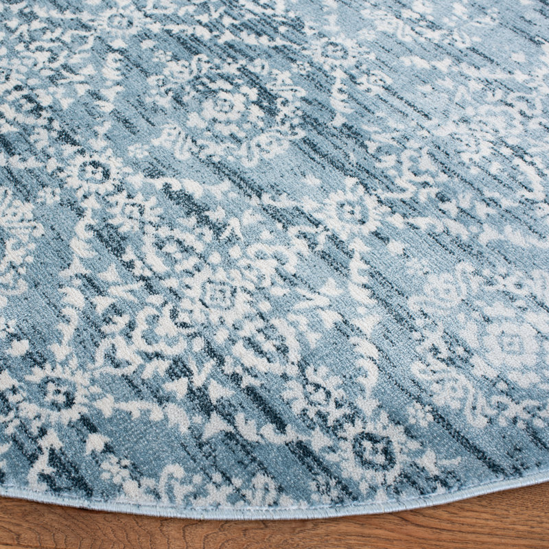 Tapis bleu / ivoire Rizwan Denim, Rond 6 pi 7 po