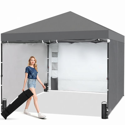 Abri escamotable instantané gris 10 x 10 pi avec 4 panneaux latéraux amovibles, tente extérieure commerciale à installation rapide One-Push, toit ventilé à revêtement argenté, auvent pare-soleil imperméable avec compartiments de rangement supplémentaires et sac de transport