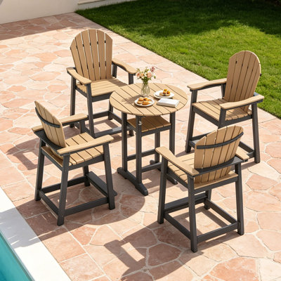 5-Piece Outdoor HDPE Bar Set, Patio Adirondack Chairs With 31.5" Round Table