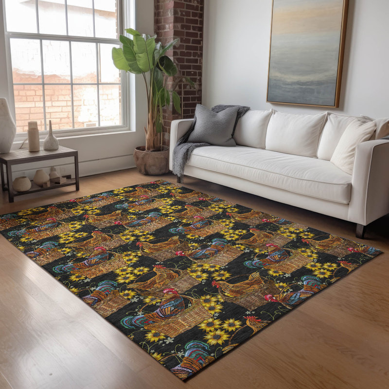 Premium Machine Washable Chiekezi AMF157 Midnight Rug, Rectangle 8' x 10'