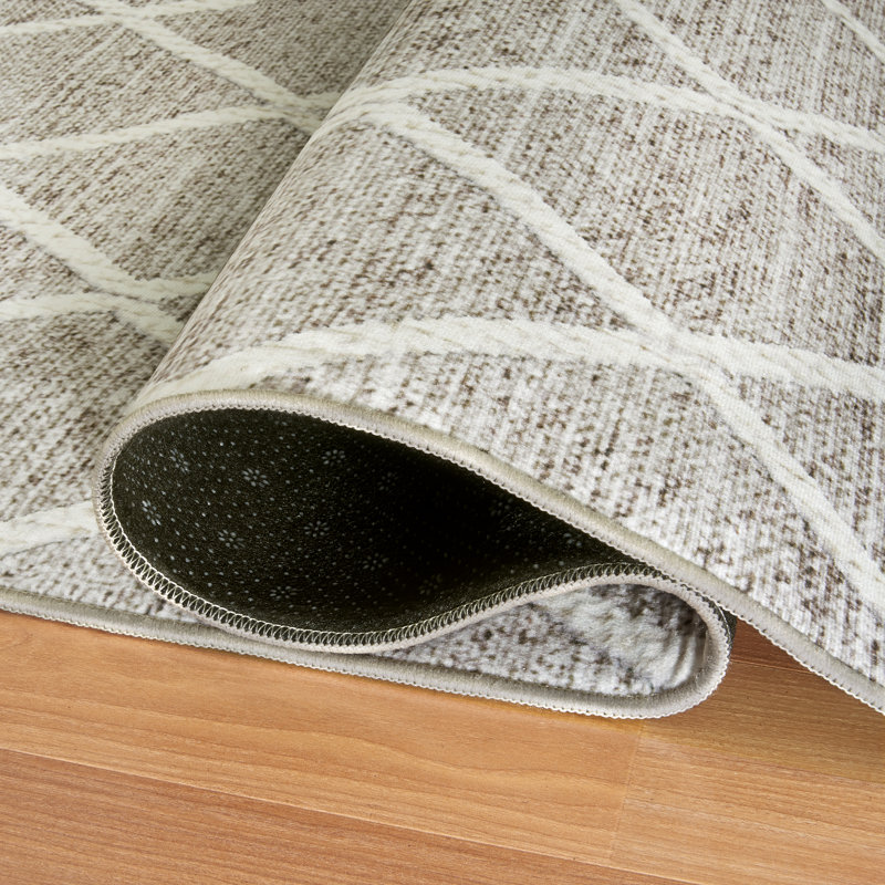 Tapis ivoire délavé à la machine Lusko Tessa, Beige ivoire, Rectangle 4pi x 6 pi