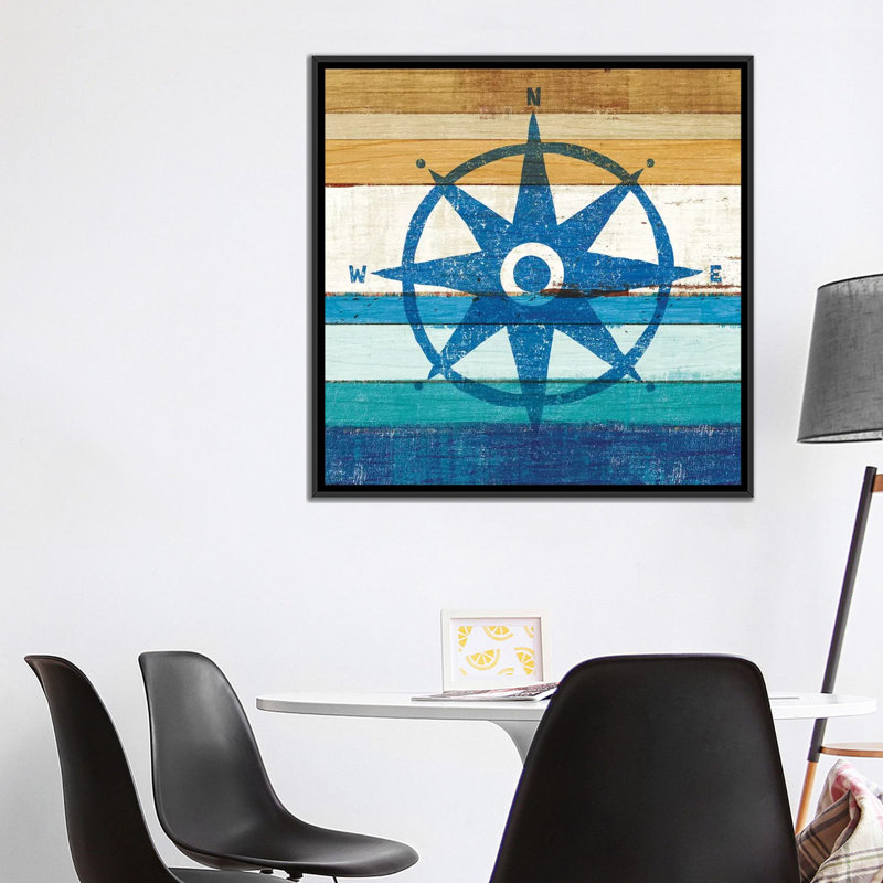 «Beachscape Series: Compass I», impression sur toile, H 18 po x l 18 po x P 1,5 po, Toile encadrée noire, Pas de tapis