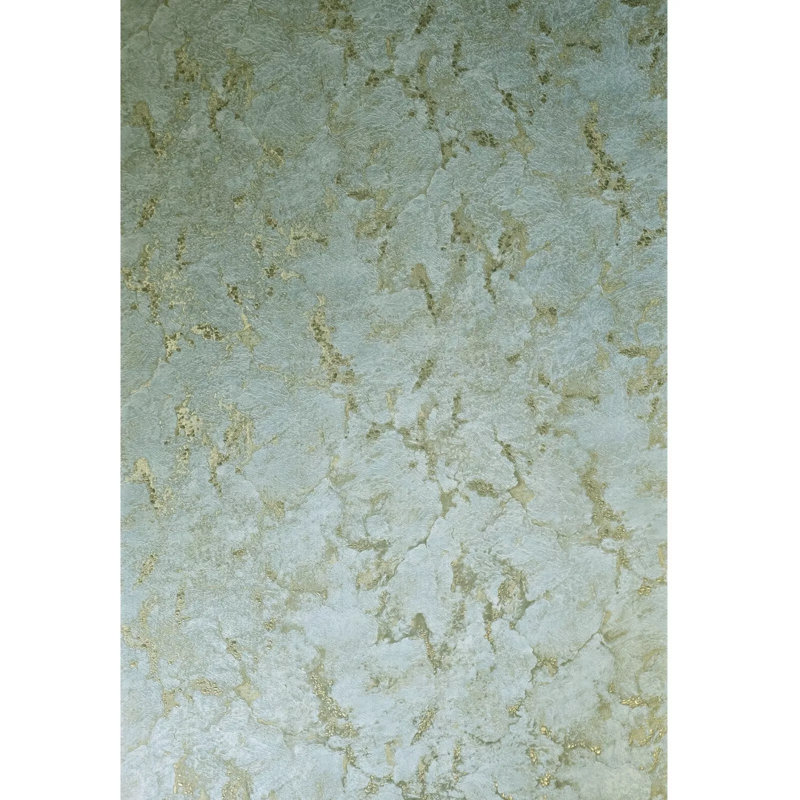 Papier peint texturé turquoise, menthe et or métallique