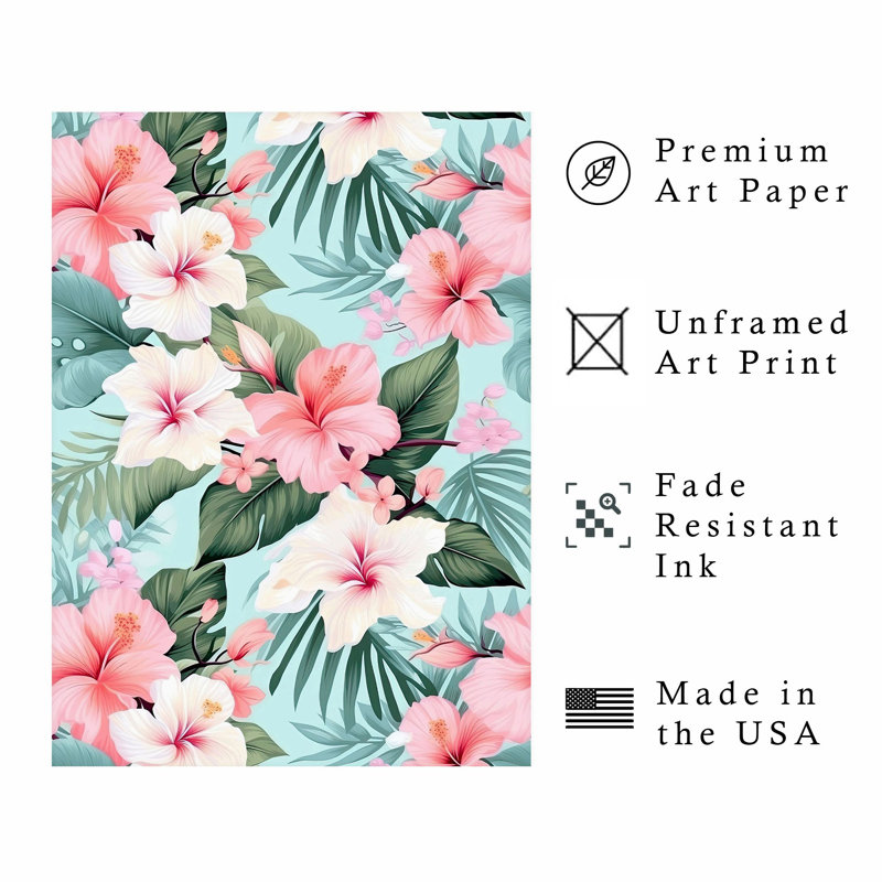 Motif floral hibiscus III, H 10 po x l 8 po