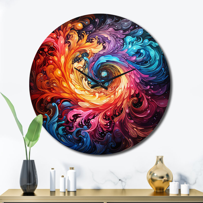 Neon Spin II - Abstract Spirals Wall Clock, Extra Large