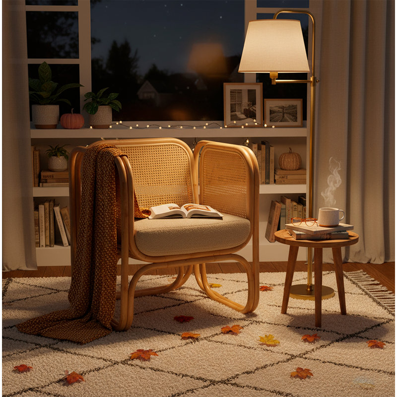 Iconic Natural Wicker rattan chair with webbing, Natural Wood
