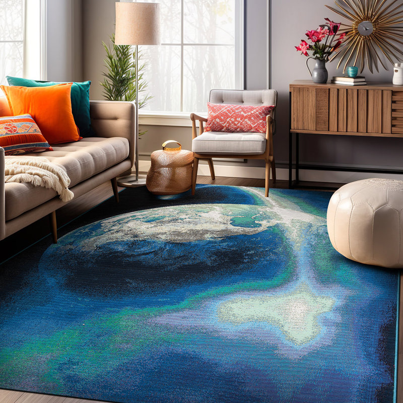 Graedy Performance Earth Blue/Black/Green Indoor & Outdoor Rug, Rectangle 7'10" x 10'6"