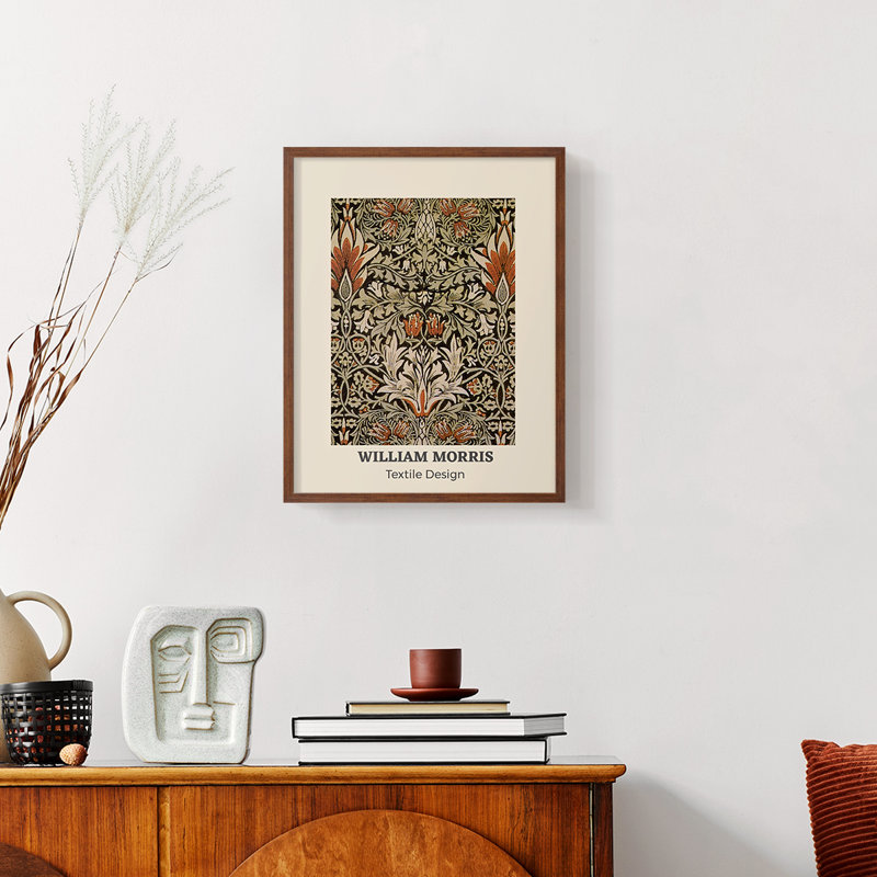 William Morris, reproduction encadrée CXI, H 14 po x l 11 po, Noyer