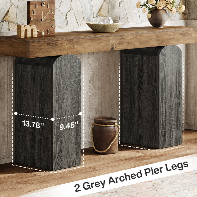 63" Long Entryway Table, Farmhouse Console Table, Brown/Dark Gray