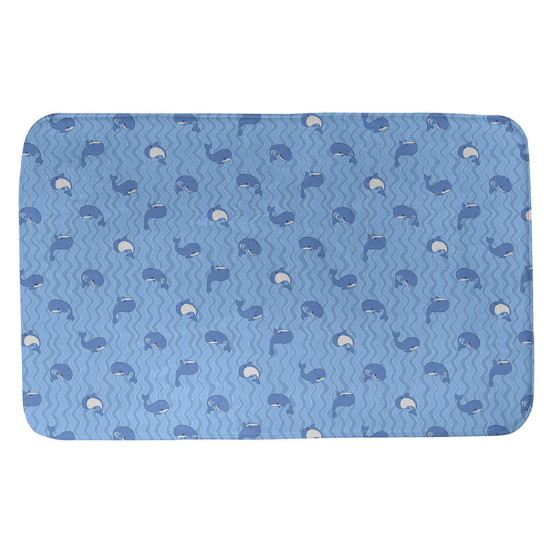 Tapis pour salle de bain katelyn elizabeth baleines Avicia, l 21 po x L 34 po, Bleu