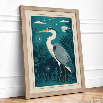 Heron in Wetland Coastal - Framed Print