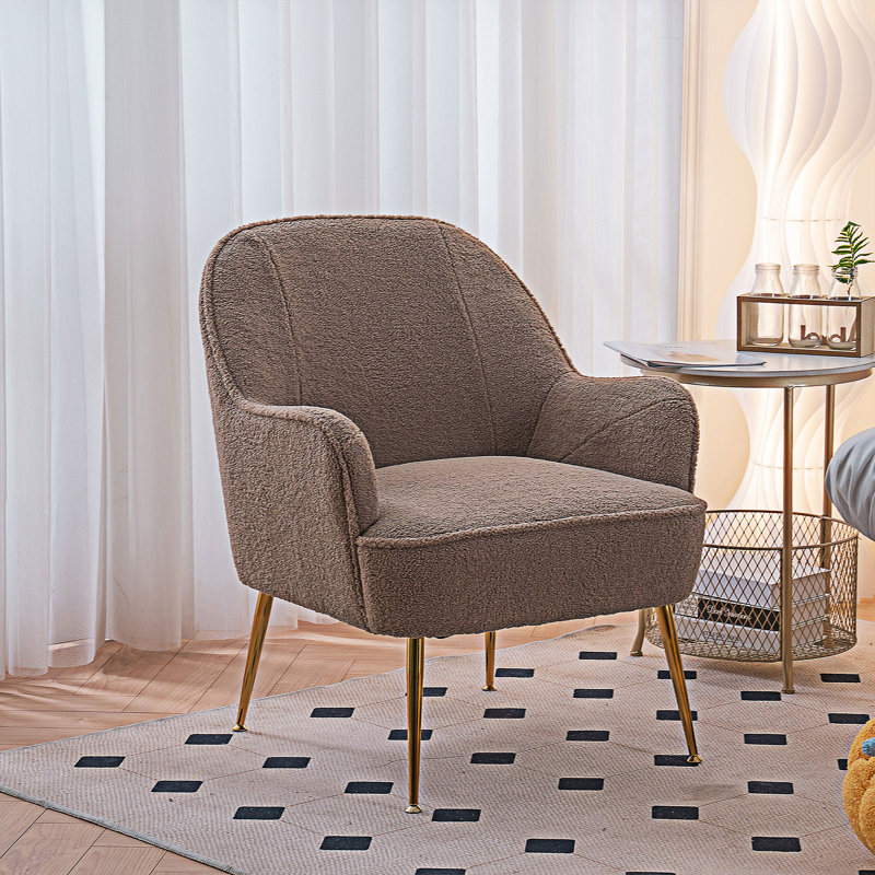 Chaise d'appoint rembourrée Maisee, Fausse fourrure brune