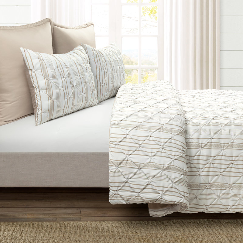 Ravello Pintuck 5 Piece Comforter Set, King, Neutral