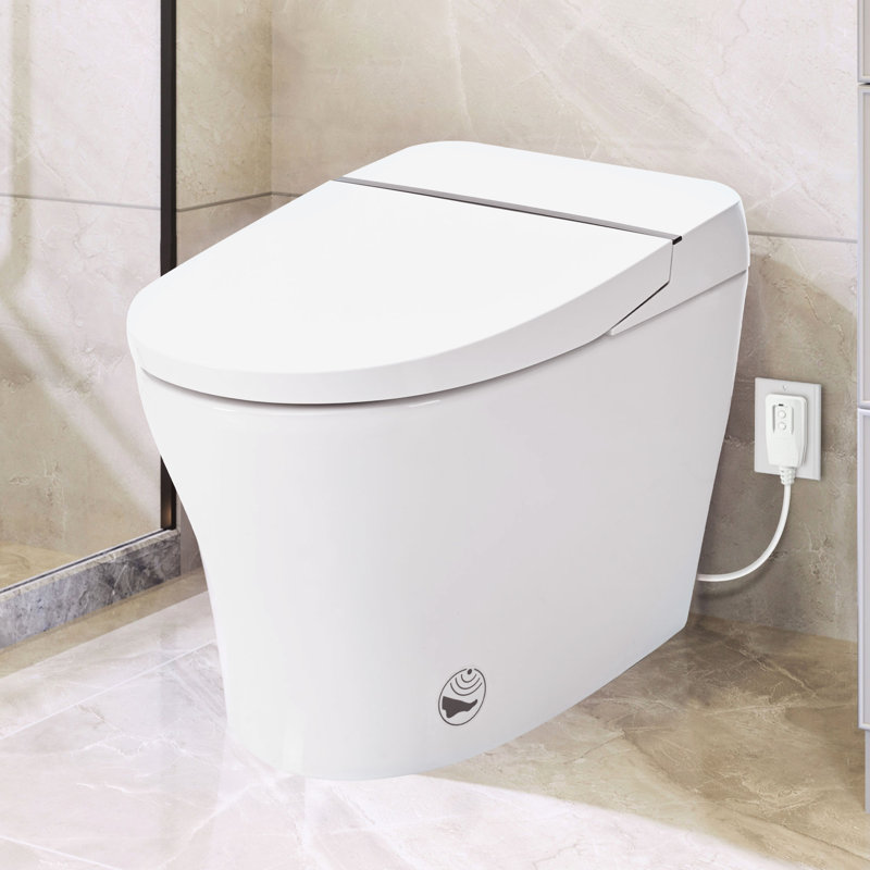 Toilette à siège chauffant - température réglable, double chasse, capteur infrarouge du pied, nuit à DEL, espace modèle compact