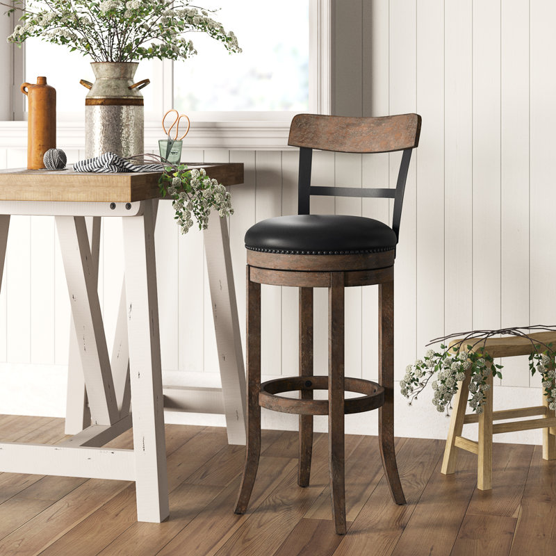 Swivel Upholstered Faux Leather Counter Stool with Solid Wood Frame, Extra Tall (34” Seat Height)