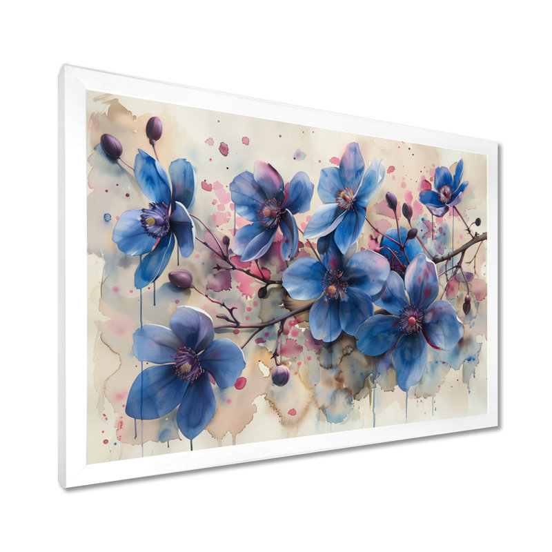 Blue Cherry Blossom Elegant Blooms - impression d'art mural cerisier en fleurs, Cadre simple blanc, H 30 po x l 40 po