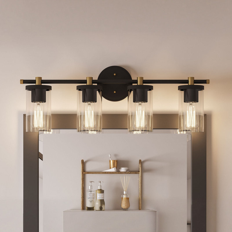Éclairage de salle de bain à 4 lumières en acier à intensité variable Burneta, Zinc vieilli / laiton satiné