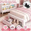 Warmth Single Bed Frame Kids Bed With LED, PU Upholstered Bed With Drawer And Adjustable Height Headboard, Platform Bed Frame With Solid Wood Slats, Easy Assembly-1888486689-1888486691