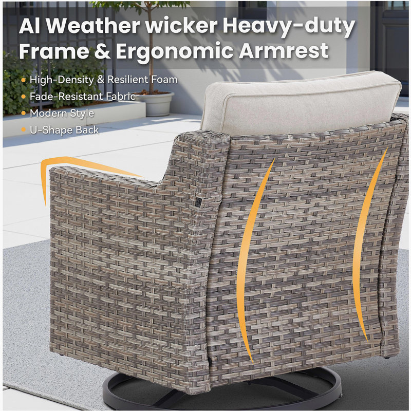 Outdoor Swivel Rocker Patio Chairs Set of 2, Gray Wicker Furniture Swivel Patio Chairs Ideal for Porch, Poolside, Deck, and Yard in Beige