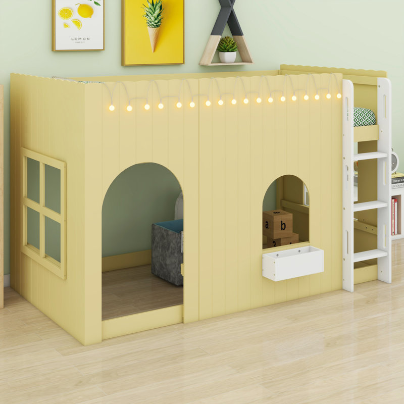 Dreamy Loft Bed Built-in LED Light String, Primrose Yellow, Twin