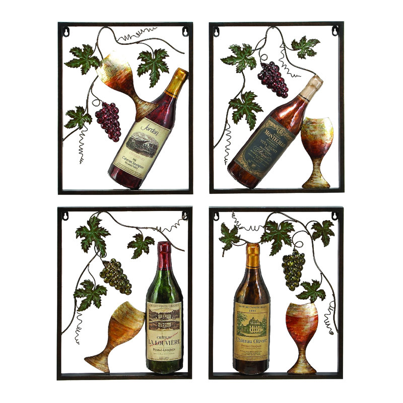 Metal Wine Multi Colored Wall Decor with Grapes Detailing Set