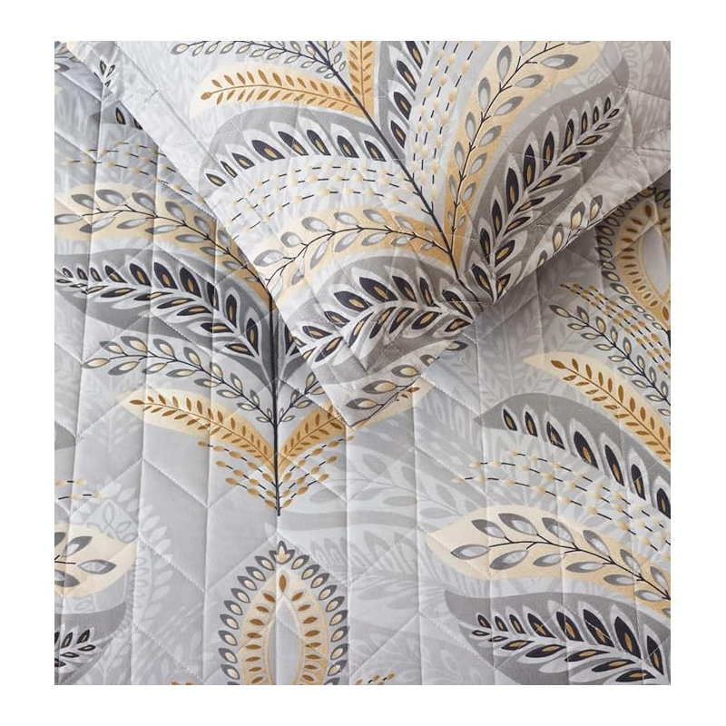 Andrena Microfiber Bedspread with Pillow Shams, Silver, Single Bedspread + 1 Standard Pillow Sham, Floral