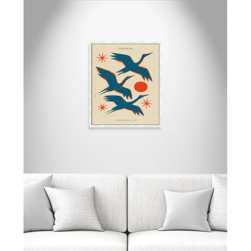 «Cranes» par Treechild, L 21,5 po x H 25,5 po, White Woodgrain, Impression encadrée