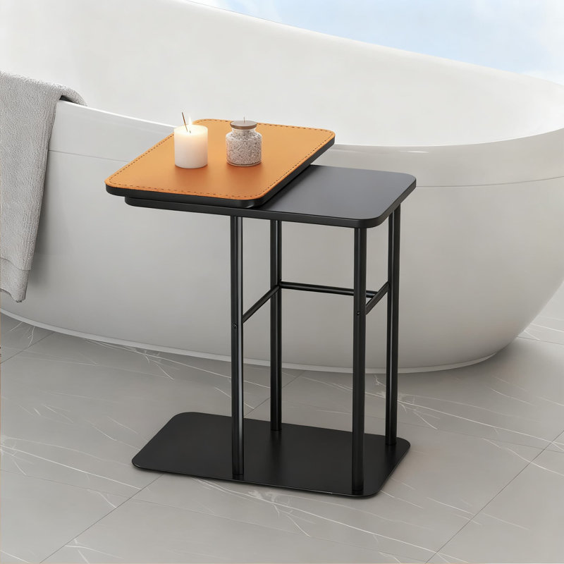Table de bout en C avec plateau de table double, conception coulissante pour canapé et lit, support d'ordinateur portable à plusieurs niveaux et table de télévision pour le salon, la chambre à coucher et les petits espaces