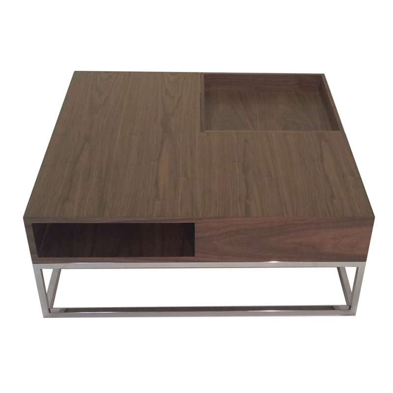 Walnut Square Wood and Metal Coffee Table with Storage