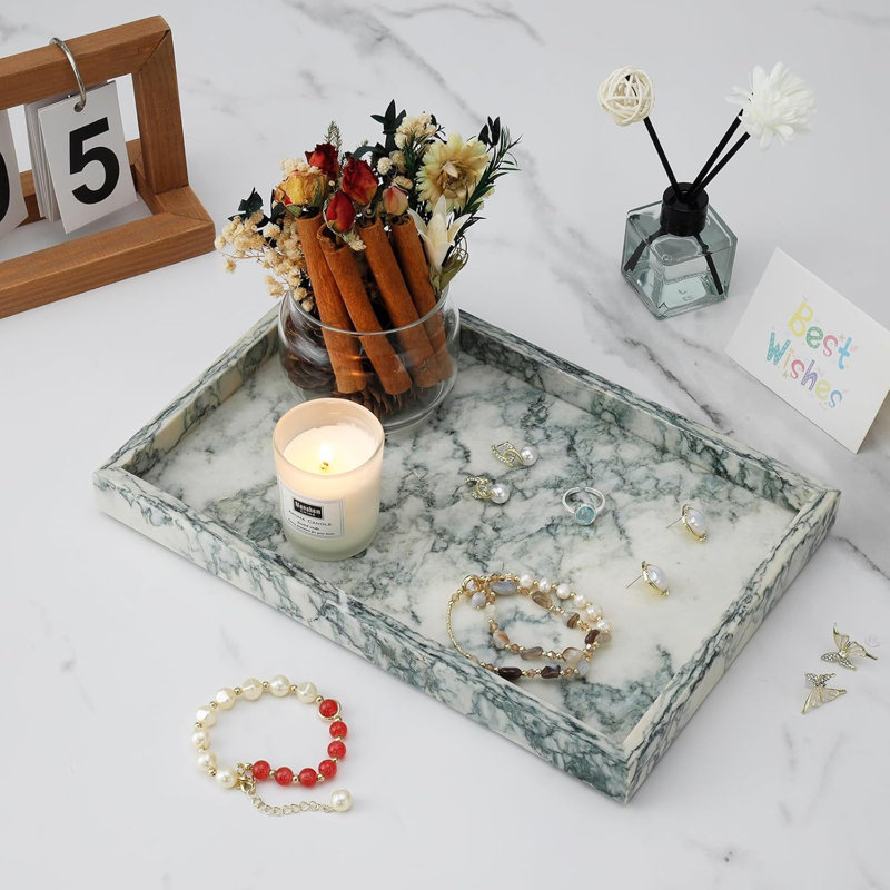 12x8 Inch Cyan Green Pure Natural Marble Tray - Bathroom Vanity/Kitchen Counter, Non-Ceramic/Non-Resin