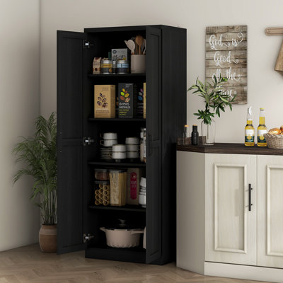 Buzia 63" 2-Door Kitchen Pantry, Freestanding Storage Cabinet with 5-tier Shelving and 2 Adjustable Shelves,wood