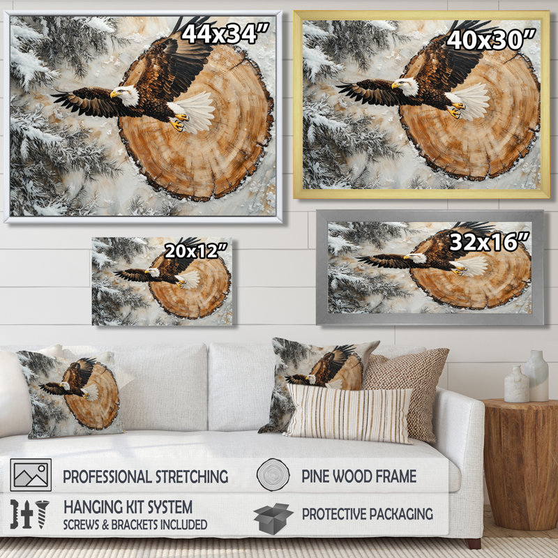 Aigle, esprit du vent dans la forêt d'hiver III - aigle, art mural, H 24 po x l 32 po, Impression encadrée flottante, Blanc