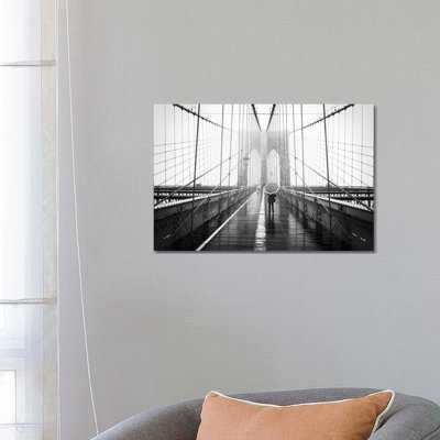 Brooklyn Bridge In Winter by Jan Becke - Wrapped Canvas Print