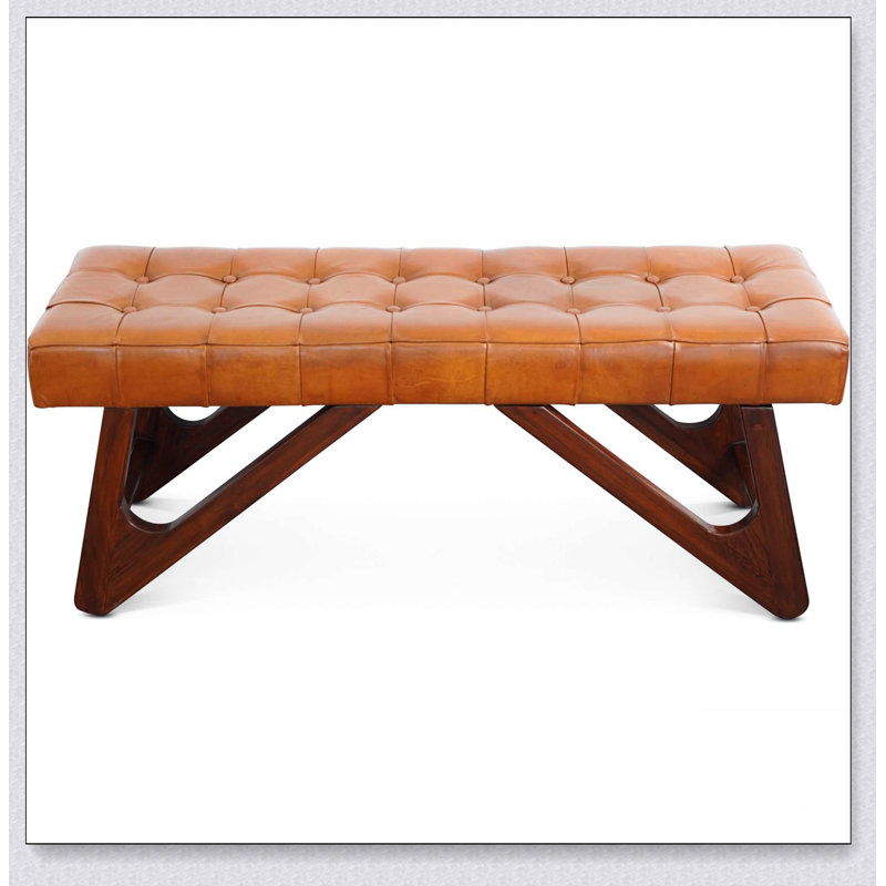 Banc en cuir brun clair Mia avec boutons Design simple, confortable et durable, banc multifonctionnel