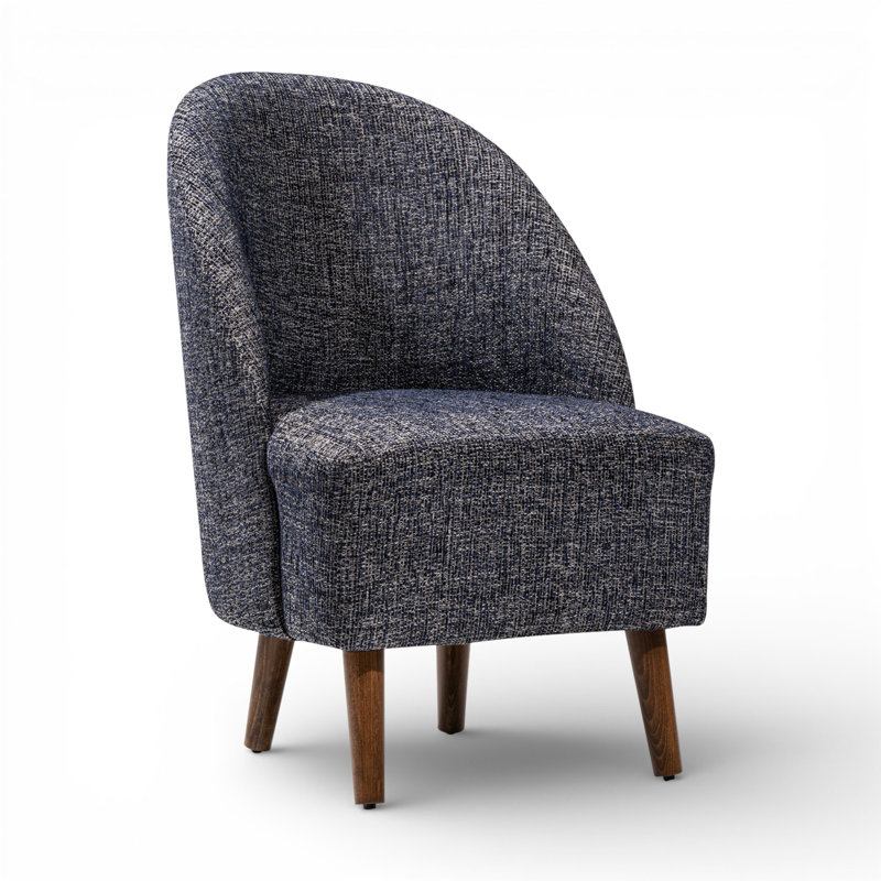 Litsi Accent Chair Upholstered Performance Fabric Solid Wood Frame and Legs, Midnight Blue Polyester Blend
