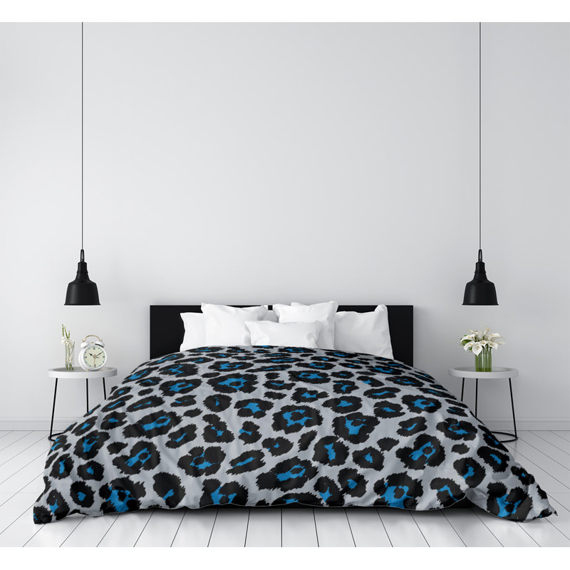 Housse de couette simple, Housse de couette pour très grand lit, Microfibre, Gris / noir / bleu
