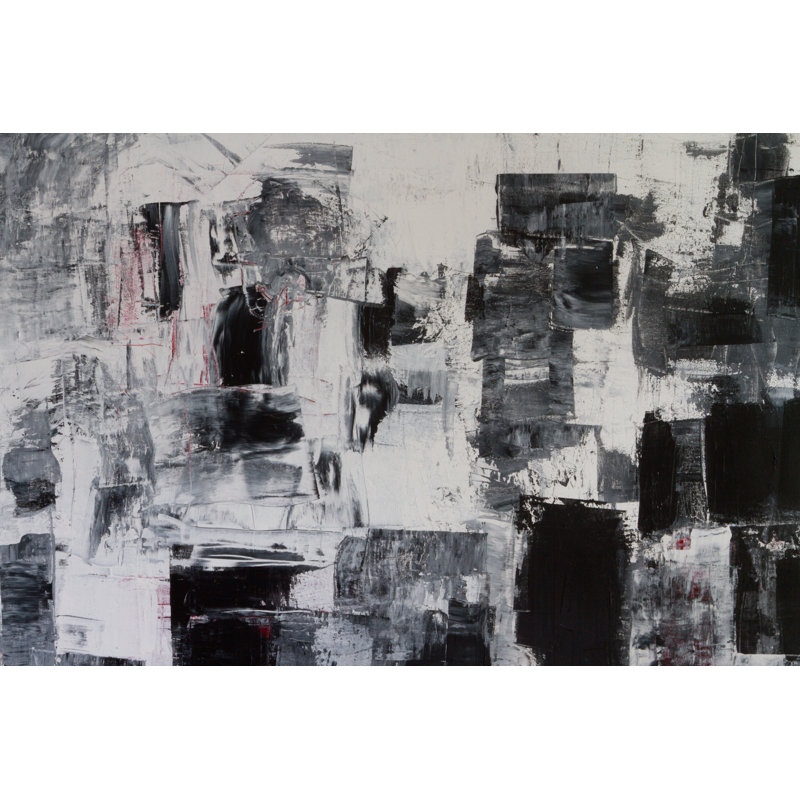 Takelia abstrait peint en gris noir, H 8 po x l 12 po