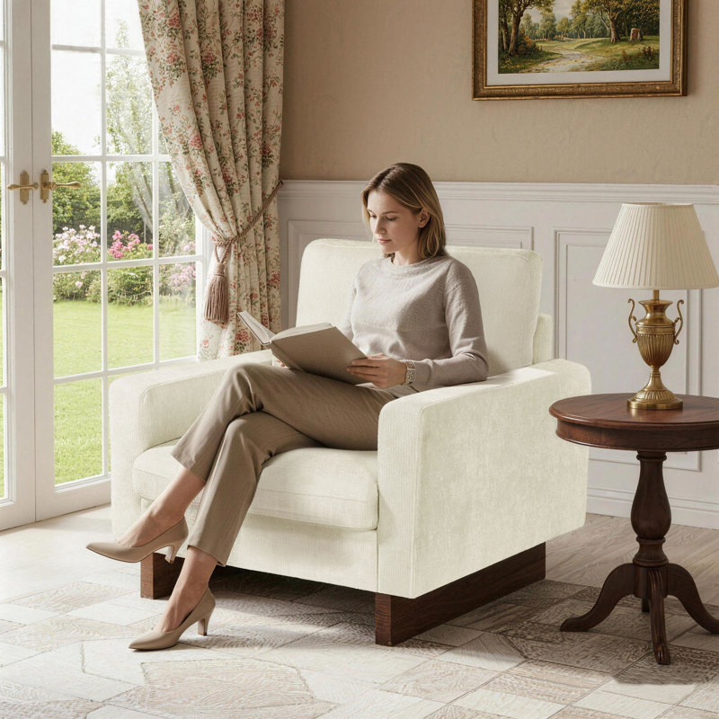 38.5" W Oversized Upholstered Armchair With Pillow Back and Wooden legs