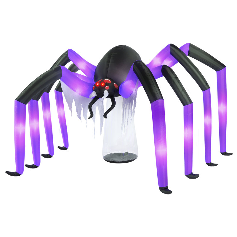 Giant Purple and Black Inflatable Halloween Spider with LED Lights