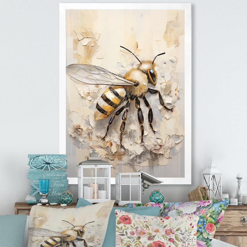 Minimalisme «Buzzing Bee I» sur toile, H 40 po x l 30 po x P 1,5 po, Cadre photo blanc