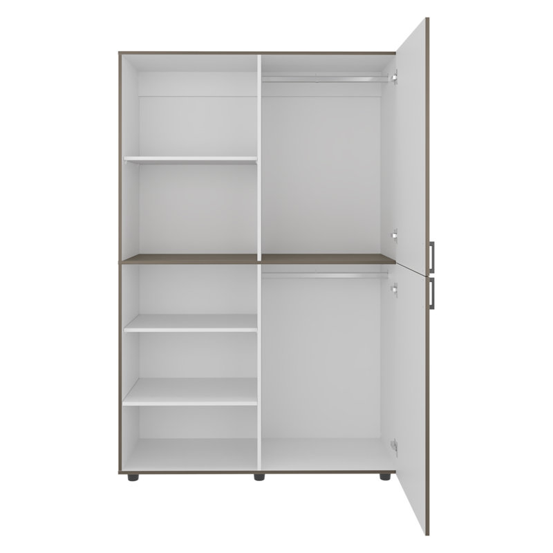 Wardrobe 72.4" H, 2 Doors, 6 Legs, 5 Shelves, Gray Walnut  Wardrobe