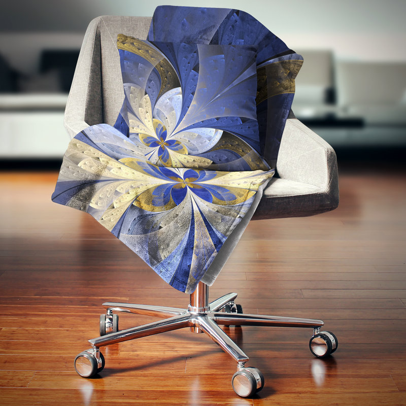Oreiller à motif floral grand fractal, 16 po x 1 po, Coussin décoratif