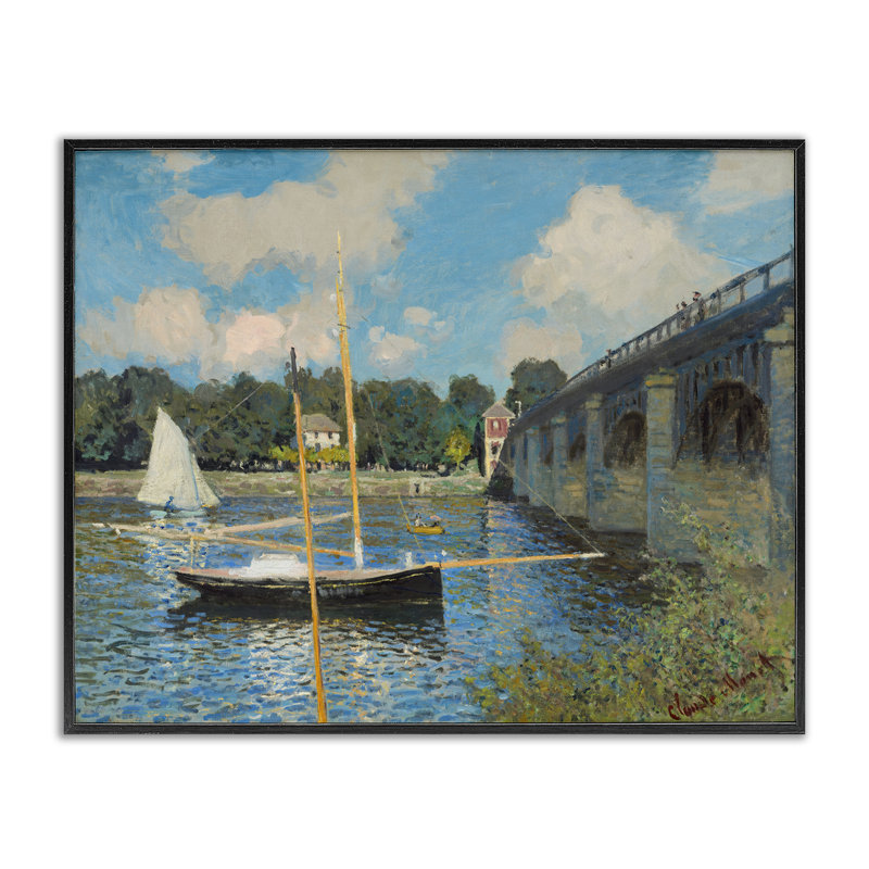 Art classique de rivière avec bateaux, estampe numérique par one1000paintings, H 24 po x l 30 po, Giclée encadrée noir minuit