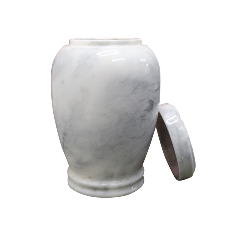 Decorative Marble Cremation Urn For Adults, White And Brown Marbled Pattern, Large Capacity, Gray