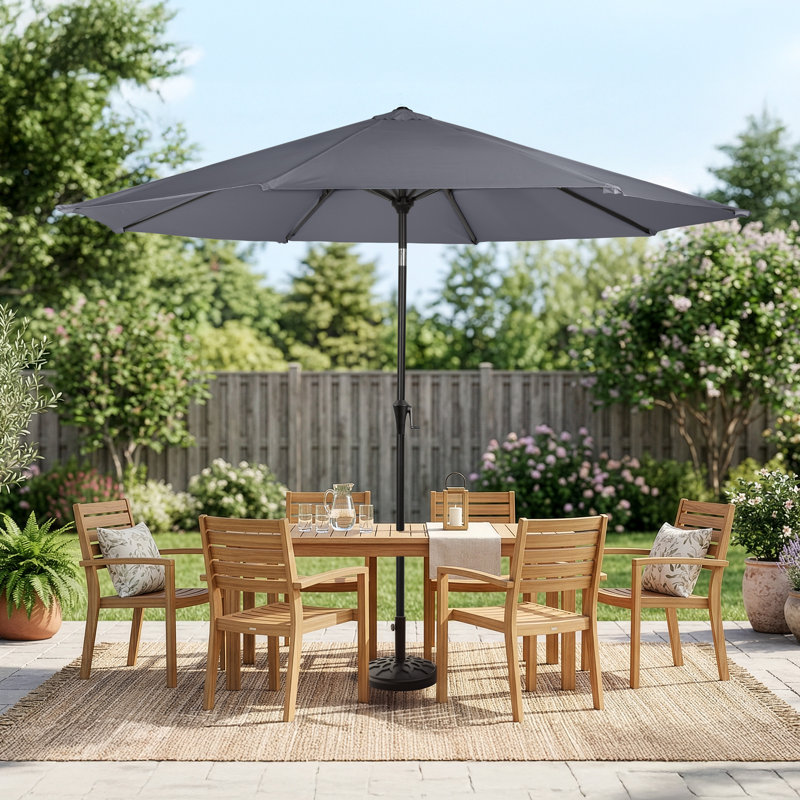 Parasol de patio rond de 9 pi avec base lestée de 19 lb - Inclinaison automatique, manivelle facile, parasol d'extérieur à auvent ventilé pour abat-jour - pour terrasse, balcon, porche, cour ou piscine par Pure Garden (gris)