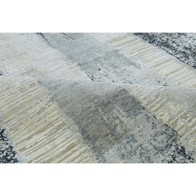 Handmade Silk and Wool Geometric Area Rug, Rectangle 9' x 12'