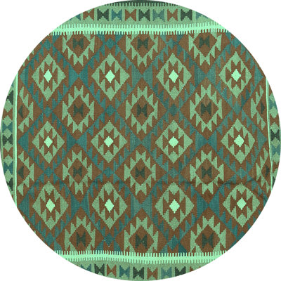 Tapis rond en laine / polyester tissé à la machine de couleur unie en bleu / brun / noir