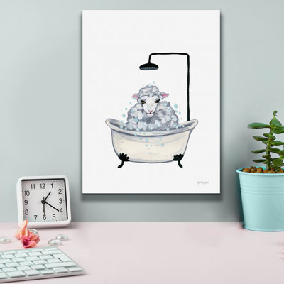'Sheep In Tub And Suds' by Yvette St. Amant Canvas Wall Art